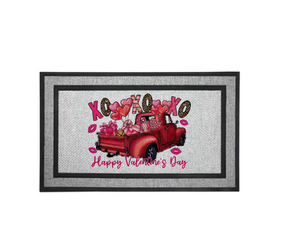 Door Mat Welcome, Wedding Gift, Housewarming 18" x 30"  Happy Valentines Day Truck Hearts