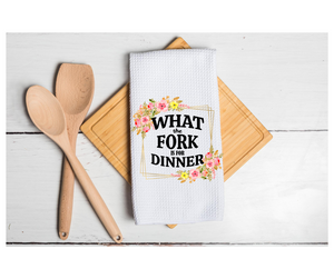 Waffle Towel Kitchen Bath 16" X 24" What the Fork is for Dinner Floral Kitchen